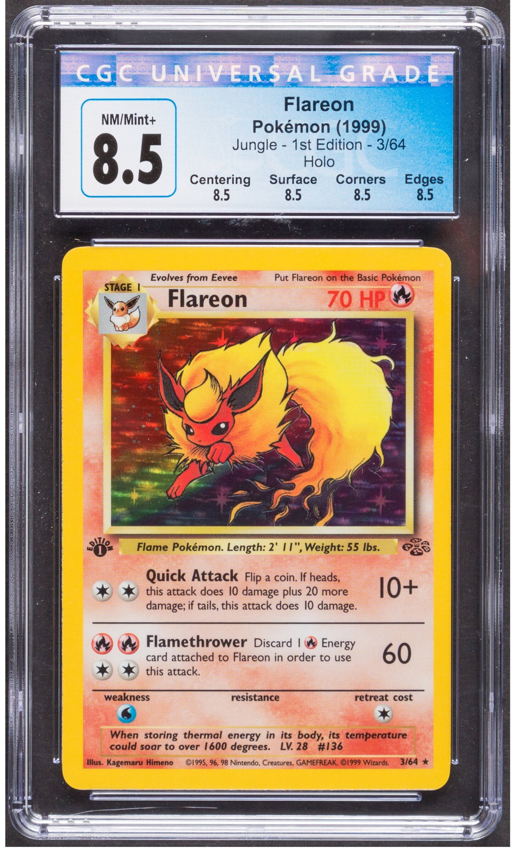 1999 Flareon Pokemon Jungle 1st Edition 3/64 CGC 8.5 – PCC