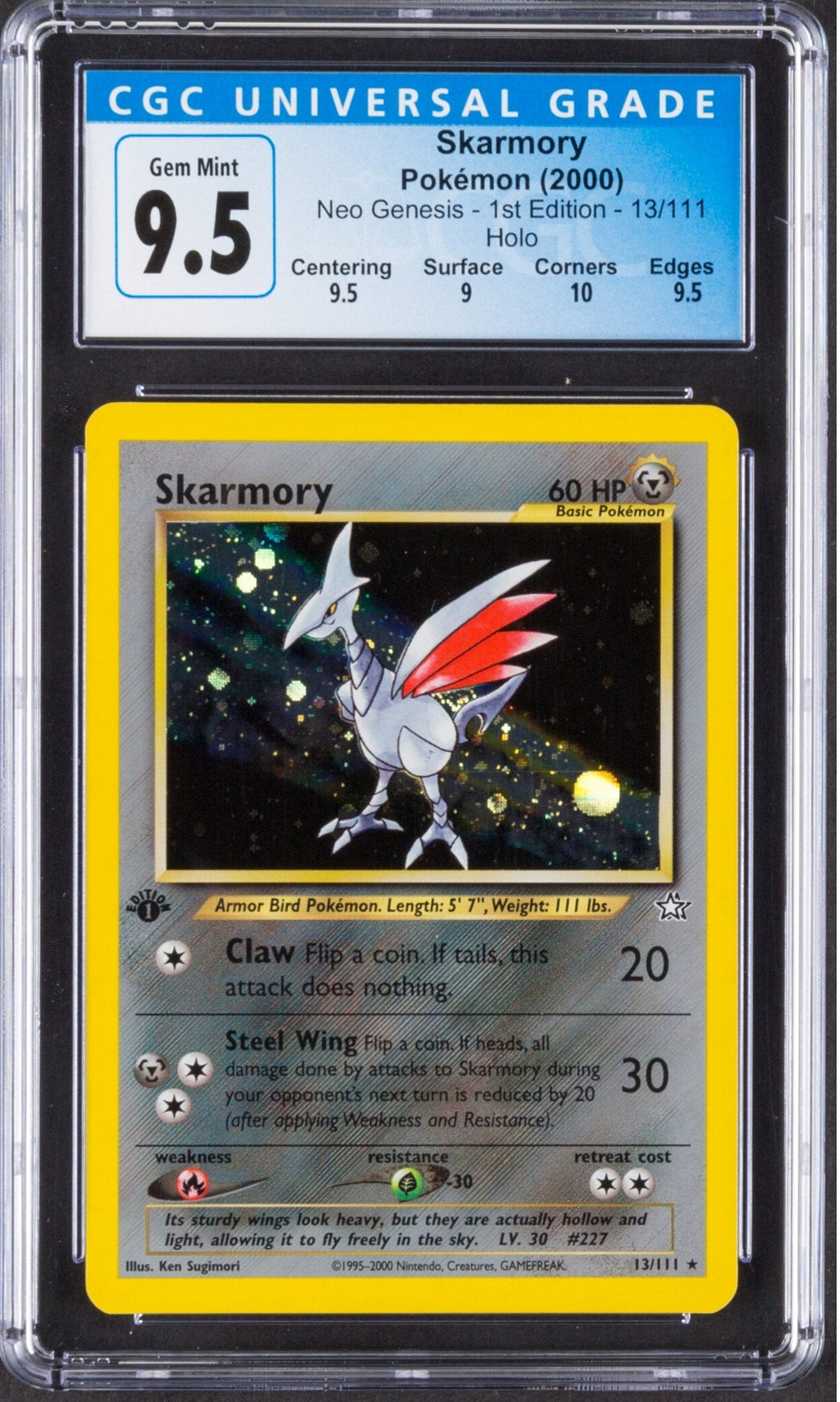 2000 Skarmory Pokemon Neo Genesis 13 1st Edition Holo CGC 9.5