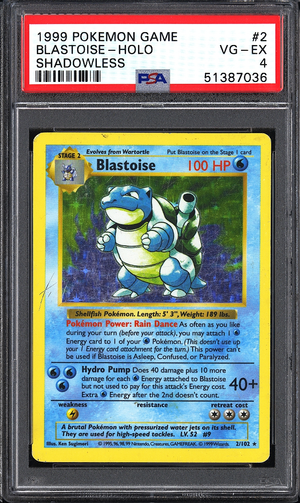 1999 Base Set Shadowless Blastoise Holo #2 PSA 4