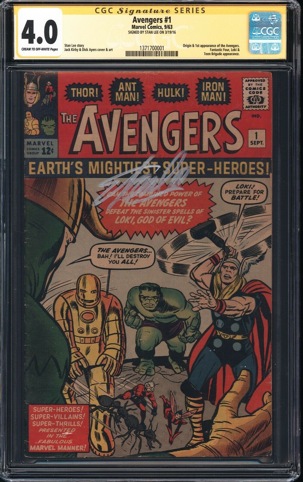 Avengers 1 CGC 4.0